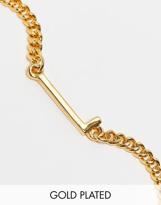 ASOS DESIGN 14k gold plated bracelet with L initial