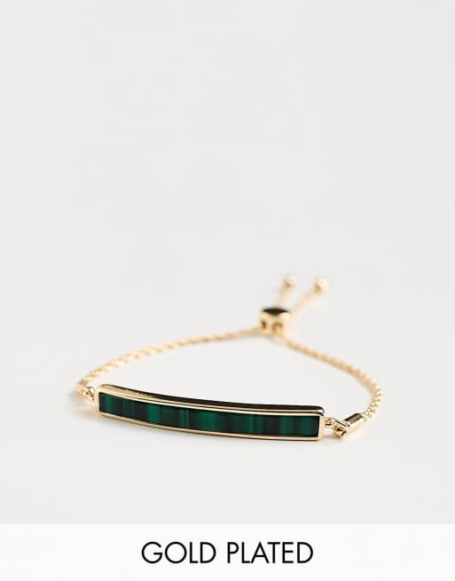 ASOS DESIGN 14k gold plated bracelet with malachite style enamel bar detail