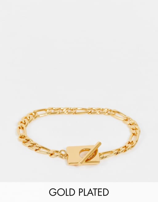 ASOS DESIGN 14k gold plated chain bracelet with square T-bar in gold tone