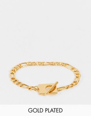 ASOS DESIGN 14k gold plated chain bracelet with square tbar in gold tone