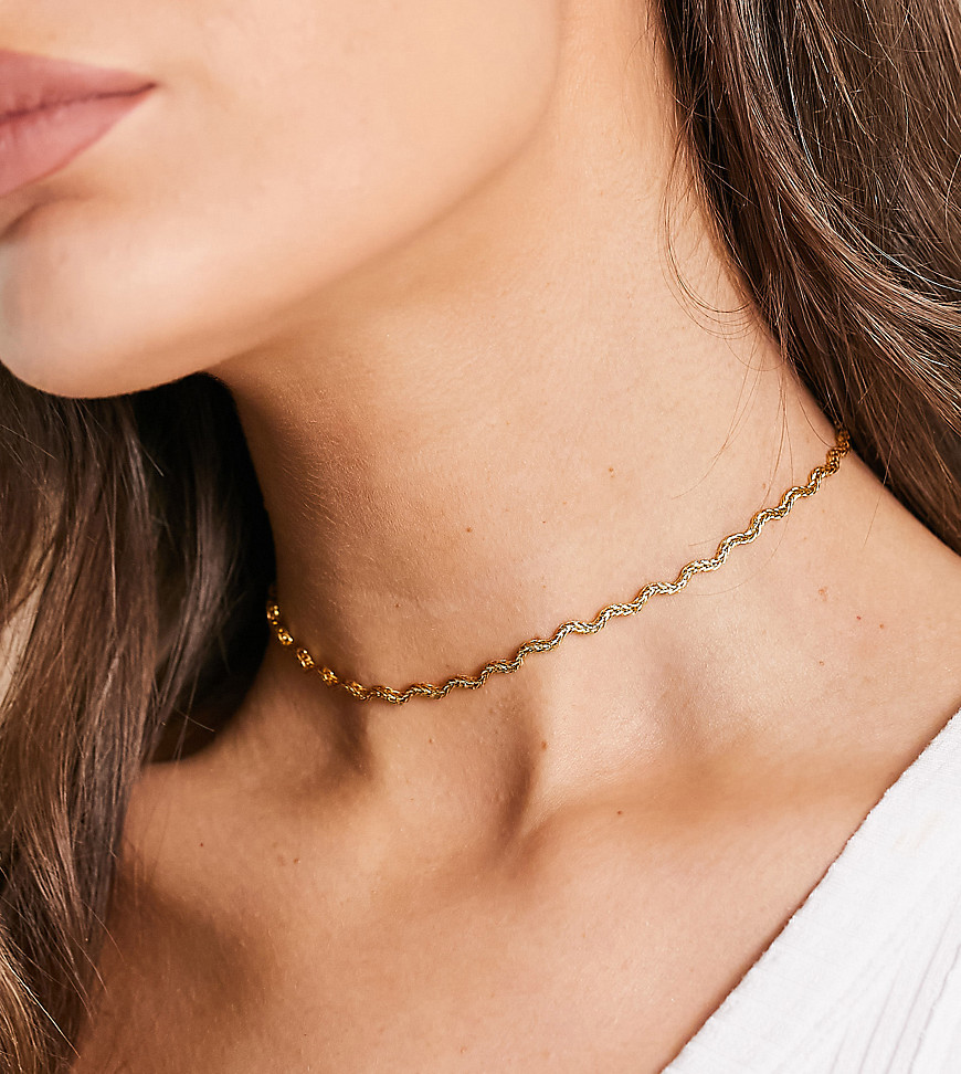 ASOS DESIGN 14k gold plated choker/short necklace with rope wiggle chain design