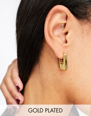 ASOS DESIGN 14k gold plated clicker hoop earrings in oval design