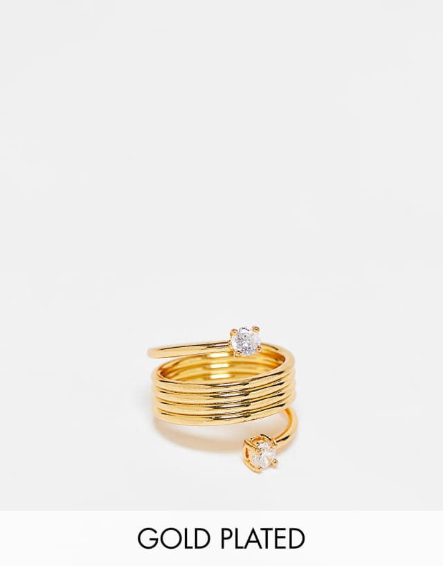 ASOS DESIGN 14k gold plated coil ring with crystal design