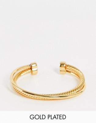 ASOS DESIGN 14k gold plated cuff bracelet in crossover twist design - ASOS Price Checker