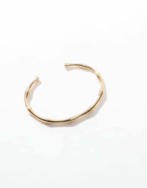 ASOS DESIGN 14k gold plated cuff bracelet with bamboo detail - view 1