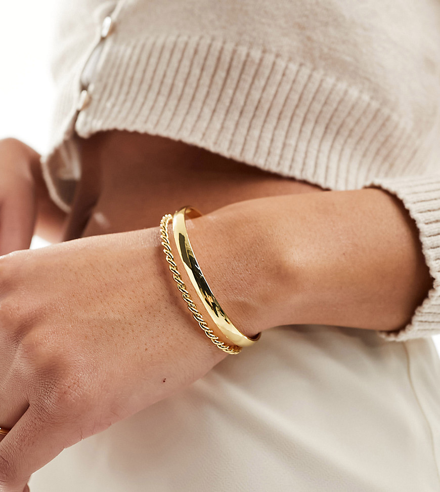 ASOS DESIGN 14k gold plated cuff bracelet with simple band and twist detail