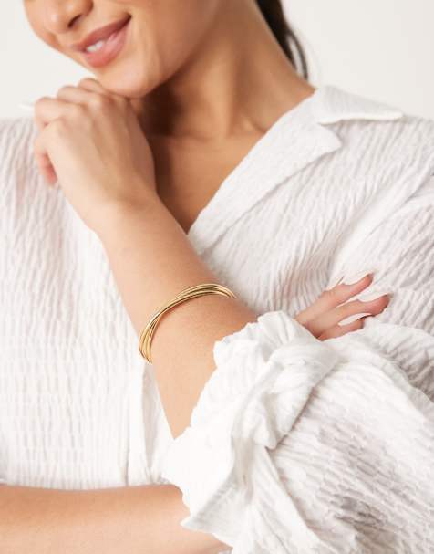 ASOS DESIGN 14k gold plated cuff bracelet with twist detail - view 1