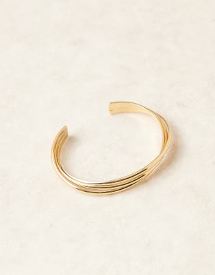Asos Design 14k Gold Plated Cuff Bracelet With Twist Detail In Gold