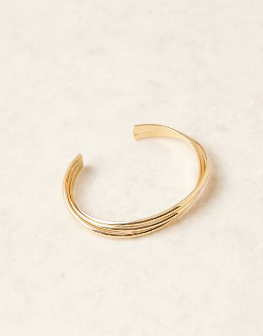 ASOS DESIGN 14k gold plated cuff bracelet with twist detail, 2 of 3