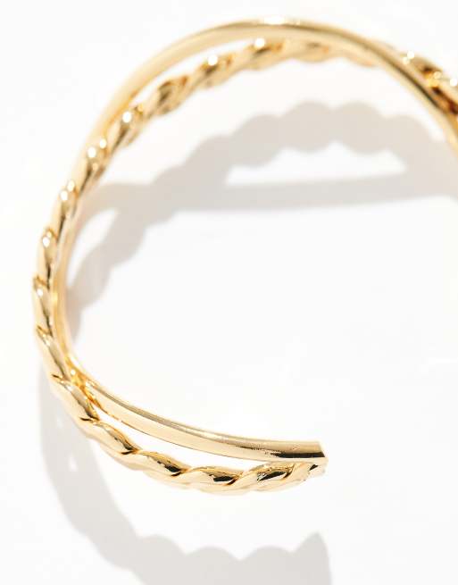 ASOS DESIGN 14k gold plated cuff bracelet with wiggle detail, 3 of 4