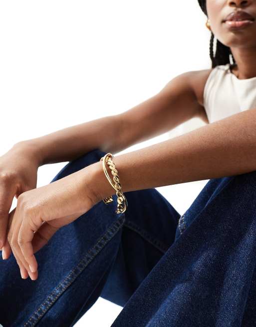 ASOS DESIGN 14k gold plated cuff bracelet with wiggle detail, 4 of 4