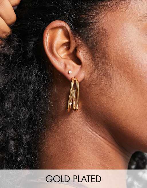 ASOS DESIGN 14k gold plated double row hoop earrings in oval design