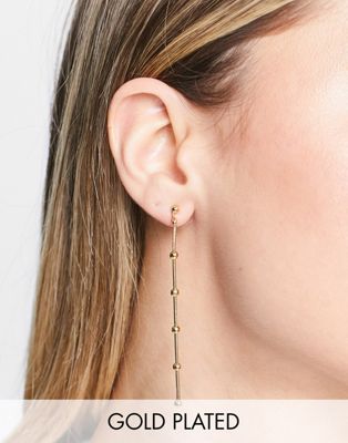 ASOS DESIGN 14k gold plated drop earrings with minimal linear ball design