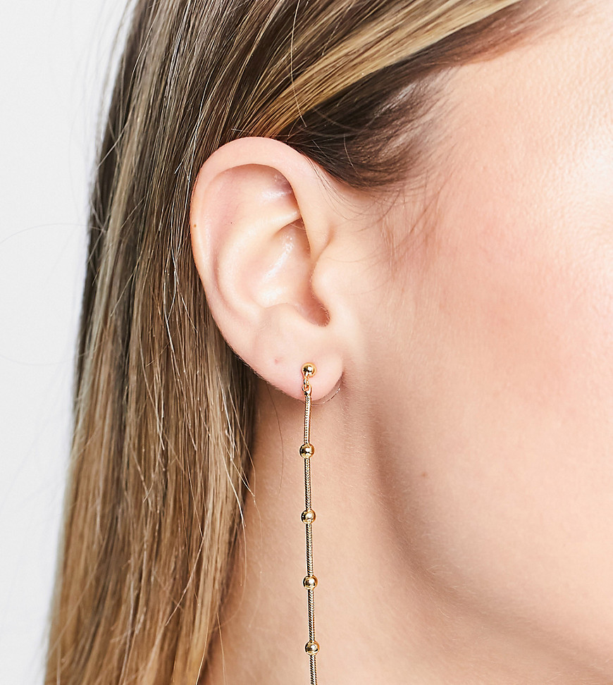 ASOS DESIGN 14k gold plated drop earrings with minimal linear ball design