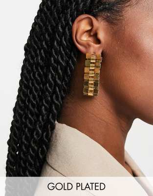 ASOS DESIGN 14k gold plated earrings front and back chain link in gold tone