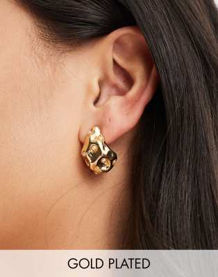 ASOS DESIGN ASOS DESIGN 14k gold plated earrings with molten stud and faux pearl design