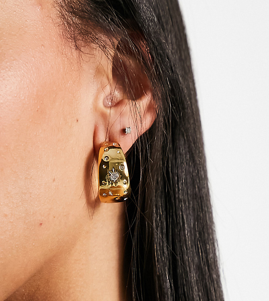 ASOS DESIGN 14k gold plated hoop earring in celestial bubble design