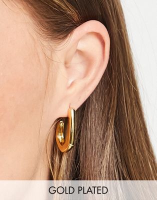 ASOS DESIGN 14k gold plated hoop earrings in angular deisgn