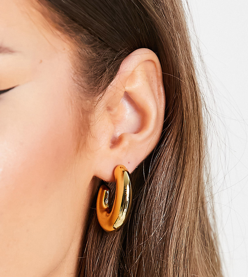 ASOS DESIGN 14k gold plated hoop earrings in chubby oval design
