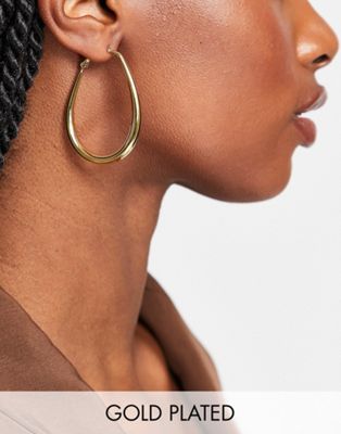ASOS DESIGN 14k gold plated hoop earrings in slim oval design
