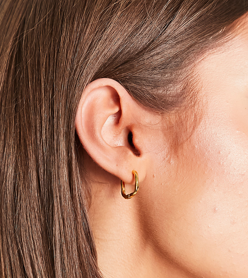 ASOS DESIGN 14k gold plated hoop earrings in square molten design
