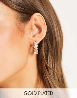 SVNX Chunky Half Hoop Earrings with Crystal Details in Gold - ASOS Outlet