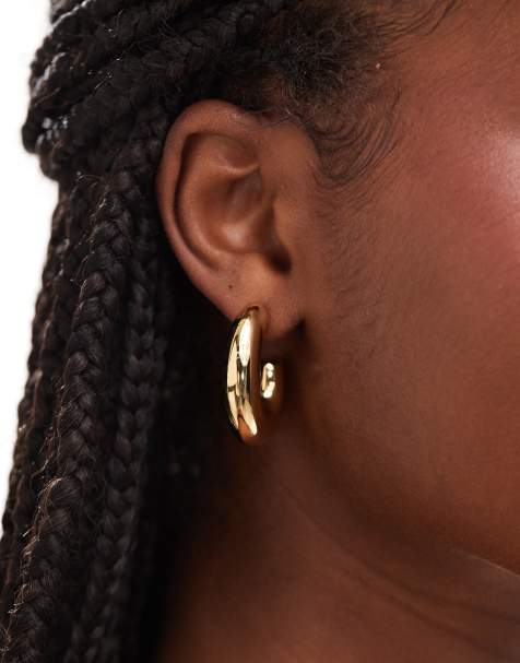 ASOS DESIGN 14k gold plated hoop earrings with chubby oval detail - view 1