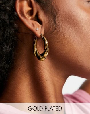 ASOS DESIGN 14k gold plated hoop earrings with chunky twist design