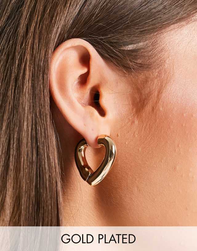 ASOS DESIGN 14k gold plated hoop earrings with heart shape clicker detail