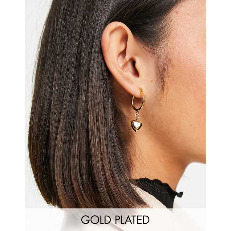 Gold hoop earrings with heart deals charm