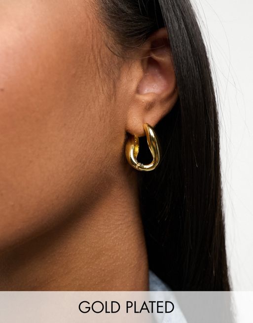  ASOS DESIGN 14k gold plated hoop earrings with twist hinge design