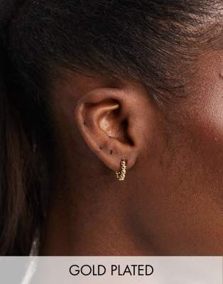 ASOS DESIGN ASOS DESIGN 14k gold plated huggie hoop earrings with ball detail