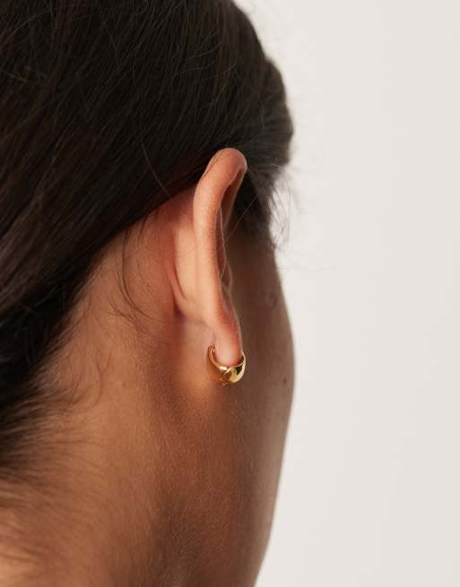 ASOS DESIGN 14k gold plated huggie hoops in mini fan shape, 3 of 3