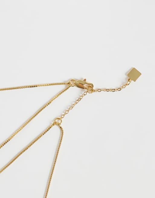 ASOS DESIGN 14k gold plated multi-row necklace with cubic zirconia charm with gift bag, 3 of 4