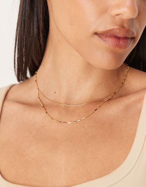 ASOS DESIGN 14k gold plated multi-row necklace - view 1