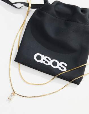 ASOS DESIGN 14k gold plated multirow necklace with cubic zirconia charm with gift bag