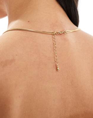 ASOS DESIGN 14k gold plated multirow necklace with emerald green charm with gift bag