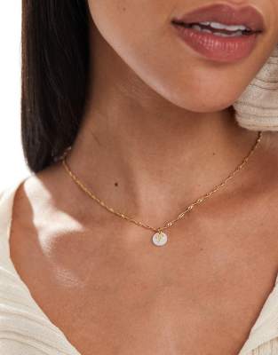 14k gold plated necklace with Aries zodiac and faux pearl disc design with gift bag