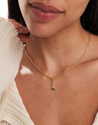 14k gold plated necklace with bubble L initial design with gift bag