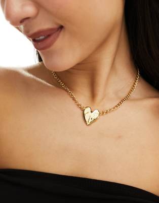 Asos Design 14k Gold Plated Necklace With Curb Chain And Hammered Heart Design