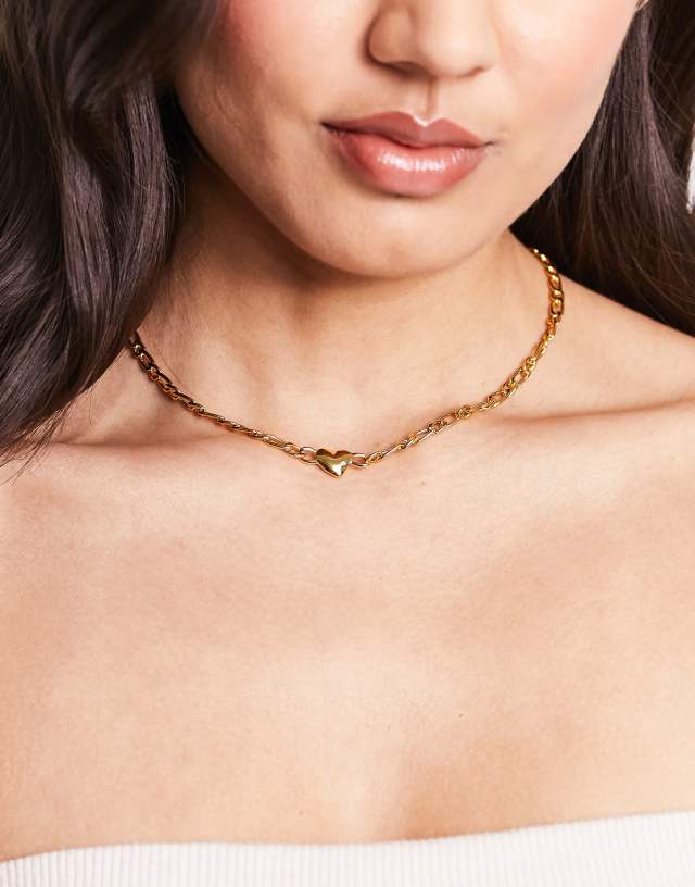 ASOS DESIGN 14k gold plated necklace with figaro chain and heart design