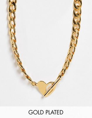 ASOS DESIGN 14k gold plated necklace with heart t-bar in gold tone