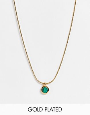 ASOS DESIGN 14k gold plated necklace with malachite pendant | ASOS