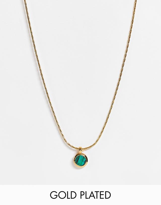 ASOS DESIGN 14k gold plated necklace with malachite pendant