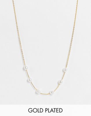 ASOS DESIGN 14k gold plated necklace with pearl detail