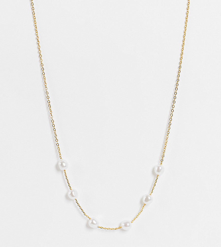ASOS DESIGN 14k gold plated necklace with pearl detail