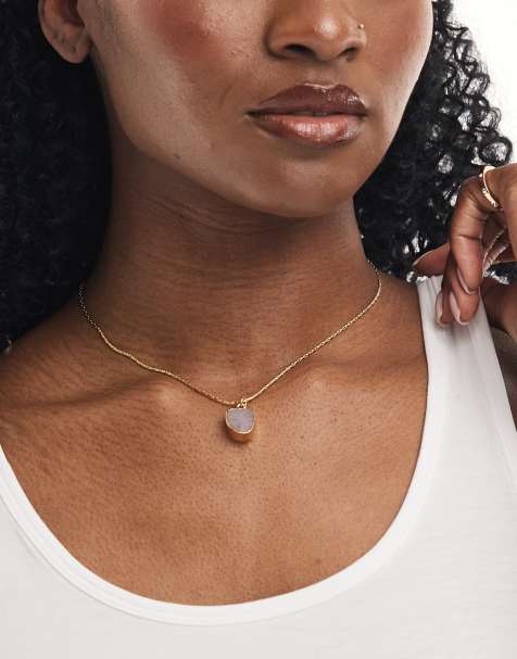 ASOS DESIGN 14k gold plated necklace with real rose quartz detail - view 1