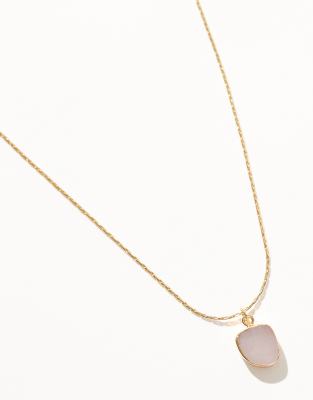 Asos Design 14k Gold Plated Necklace With Real Rose Quartz Detail In Gold