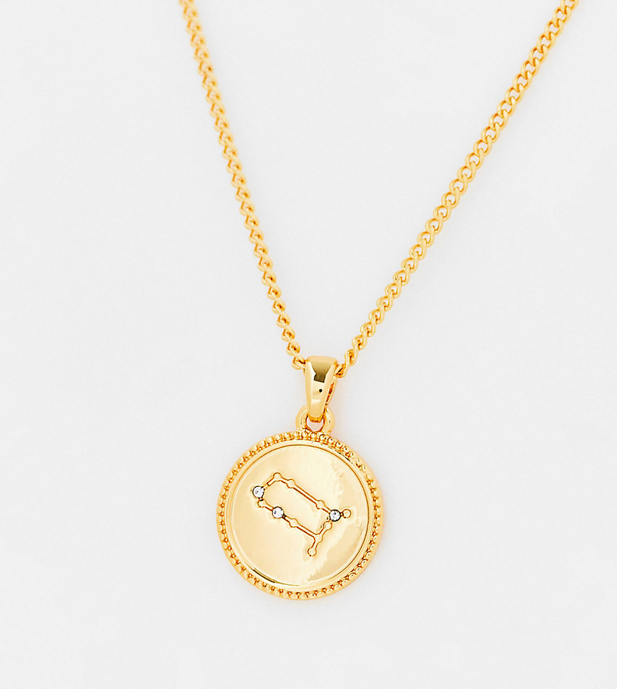 Asos Design 14K Gold Plated Necklace With Reversible Zodiac Gemini Pendant