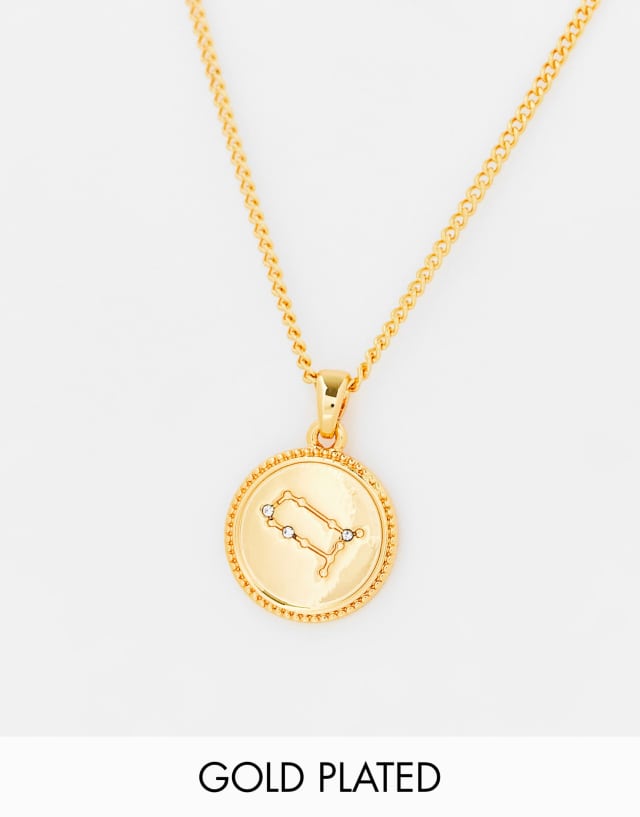 ASOS DESIGN 14k gold plated necklace with reversible zodiac gemini pendant